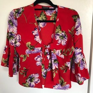Topshop Floral Front Tie Top, NWOT